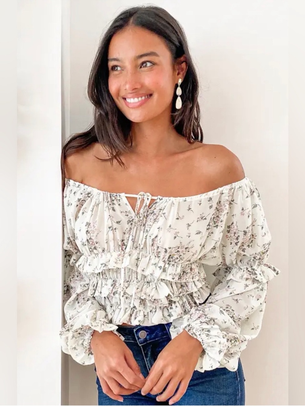 Lulus Floral Print Ruffled Long Sleeve Top - Picture 7 of 9